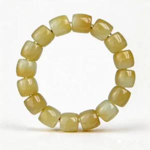 Creamy White Hetian Jade Wealth Beads Bracelet – clean white background product photo | QZZEN
