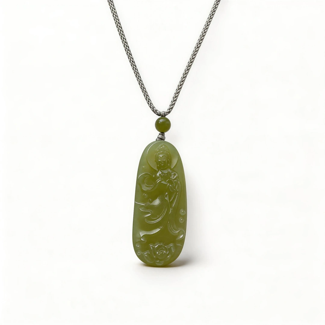 Divine Hetian Jade Guanyin Pendant - Meaningful Protection – clean white background product photo | QZZEN