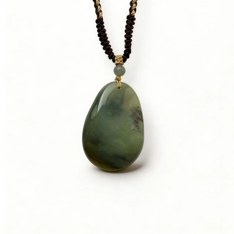 Hetian Jade Landscape Pendant Fortune Peace Good-Wish – clean white background product photo | QZZEN