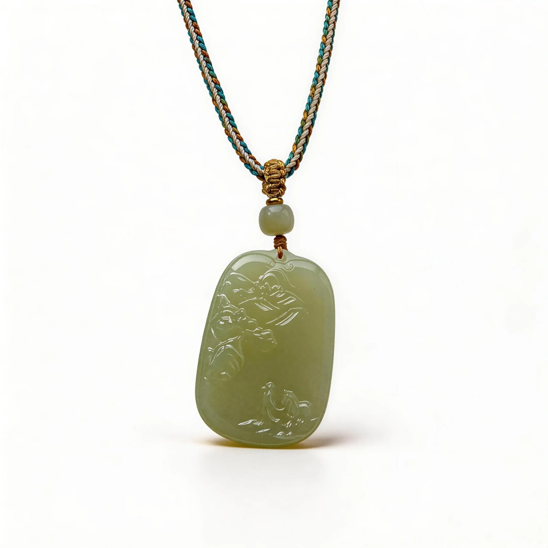 Hetian Jade Landscape Pendant – clean white background product photo | QZZEN