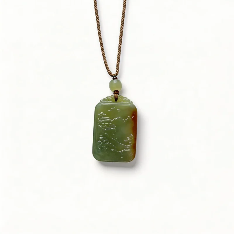 Hetian Jade Landscape Pendant Peace Symbol – clean white background product photo | QZZEN