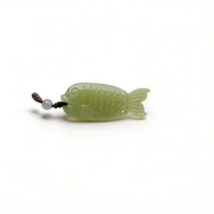 Creamy White Hetian Jade Swimming Fish Pendant - Natural Celadon Veins