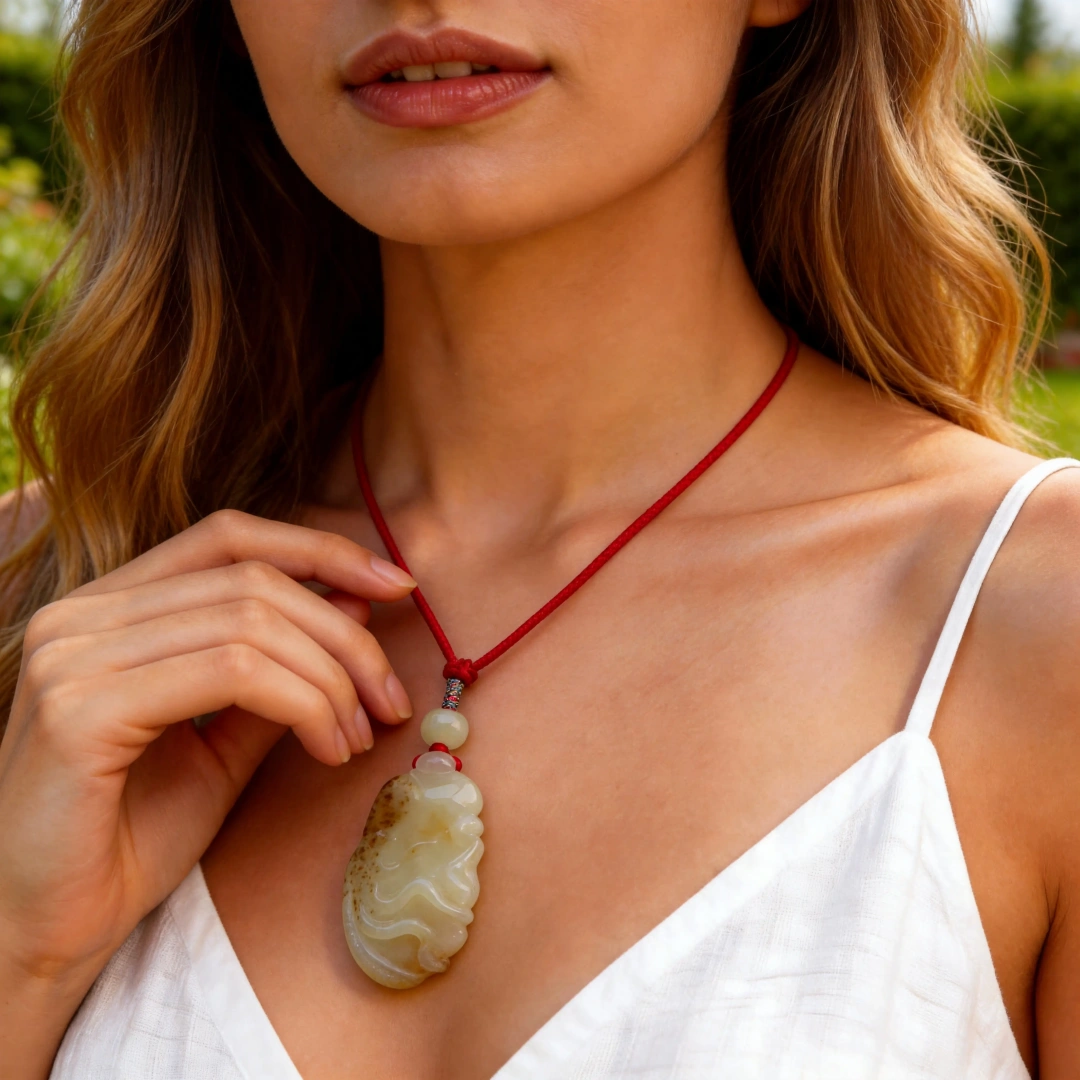 Hetian Jade Bracelet worn on wrist in natural light | QZZEN