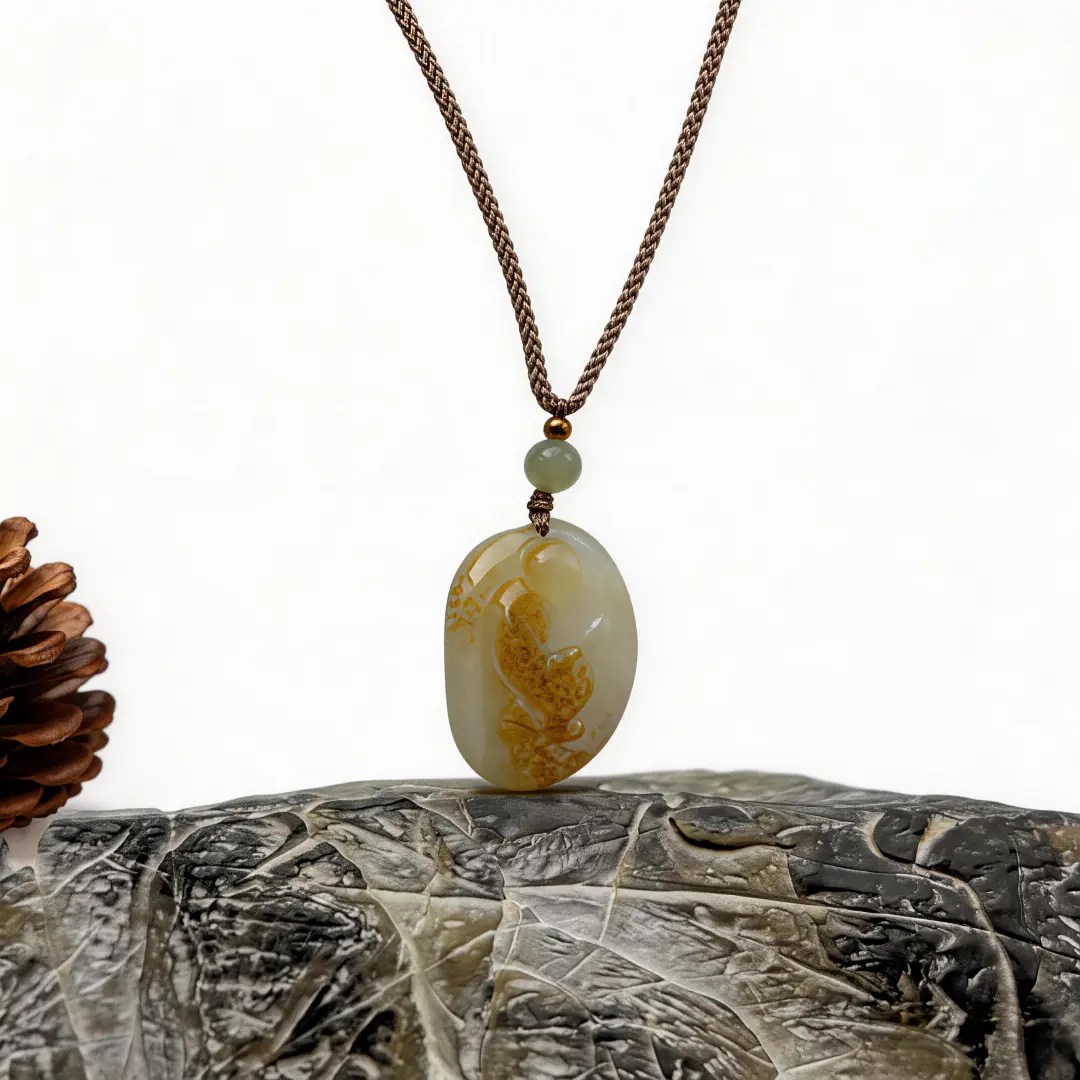 Hetian Jade Buddha Bracelet bead texture close-up with natural inclusions | QZZEN