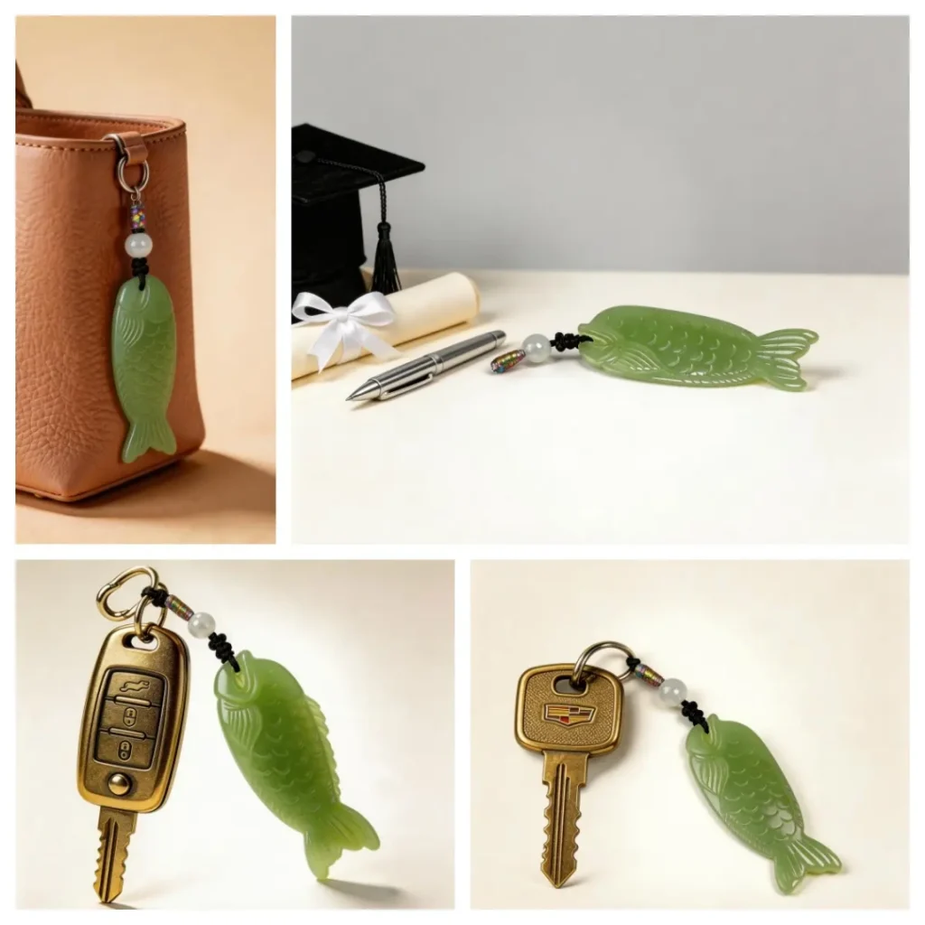 Creamy Jade Fish Pendant styled view