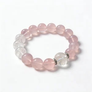 White Phantom Quartz Rose Quartz Bracelet – clean white background product photo | QZZEN