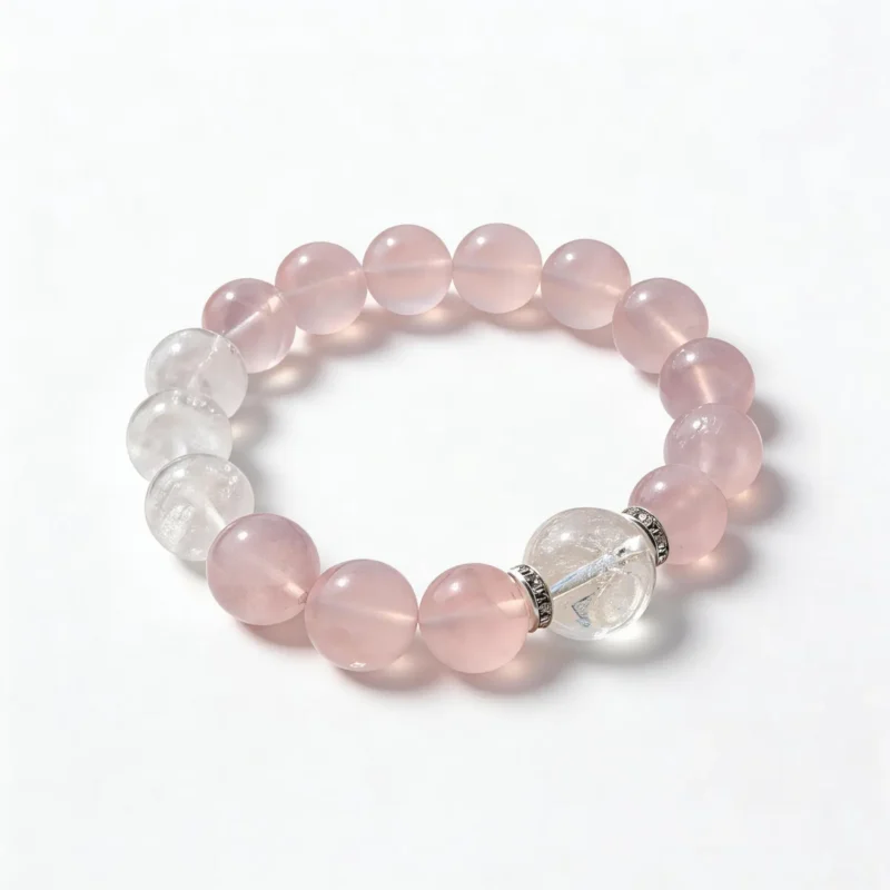 White Phantom Quartz Rose Quartz Bracelet – clean white background product photo | QZZEN