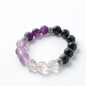 Amethyst Clear Quartz Gold Obsidian Bracelet – clean white background product photo | QZZEN