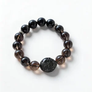Obsidian Smoky Quartz Bracelet – clean white background product photo | QZZEN