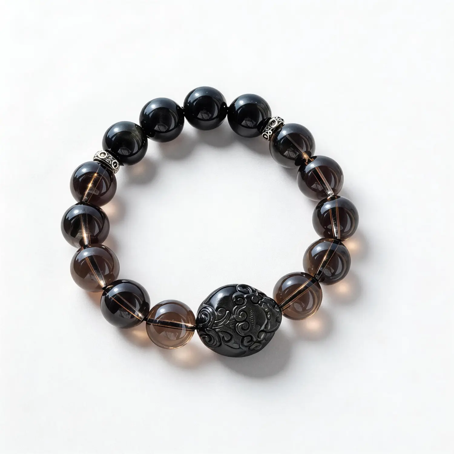Obsidian Smoky Quartz Bracelet – clean white background product photo | QZZEN