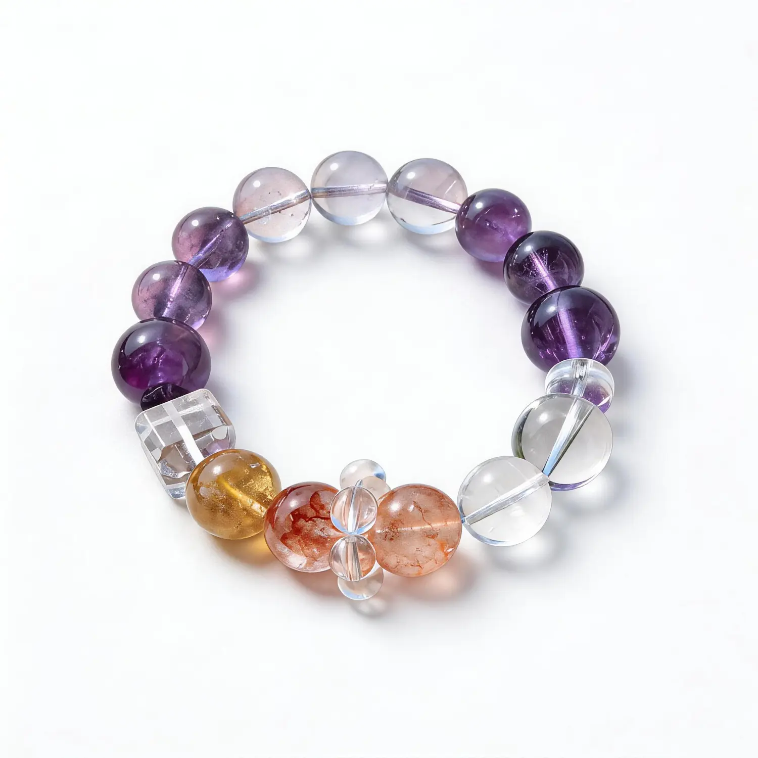 Amethyst Clear Quartz Citrine Bracelet – clean white background product photo | QZZEN