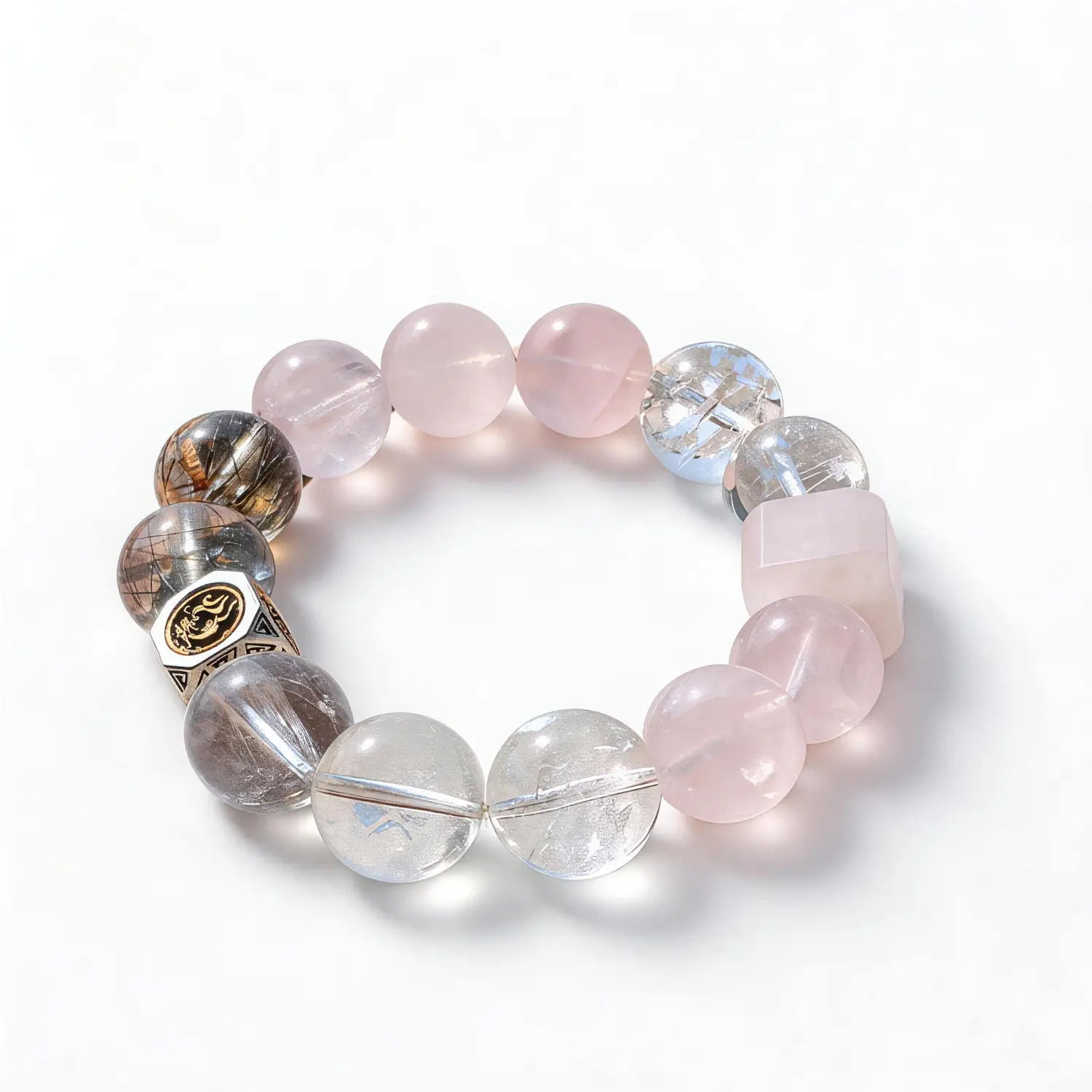White Phantom Quartz Black Rutilated Quartz Bracelet – clean white background product photo | QZZEN