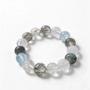 Clear Quartz Aquamarine Black Rutilated Quartz Bracelet – clean white background product photo | QZZEN