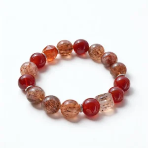 Copper Rutilated Quartz Red Agate Bracelet – clean white background product photo | QZZEN