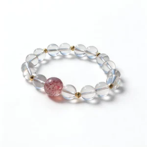 Clear Quartz Strawberry Quartz Bracelet – clean white background product photo | QZZEN