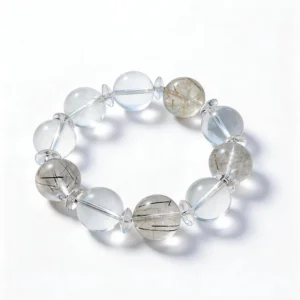 Clear Quartz Green Rutilated Quartz Bracelet – clean white background product photo | QZZEN