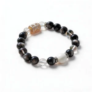 Clear Quartz Silver Obsidian Bracelet – clean white background product photo | QZZEN
