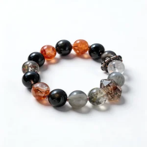 Clear Quartz Obsidian Red Hematoid Quartz Bracelet – clean white background product photo | QZZEN