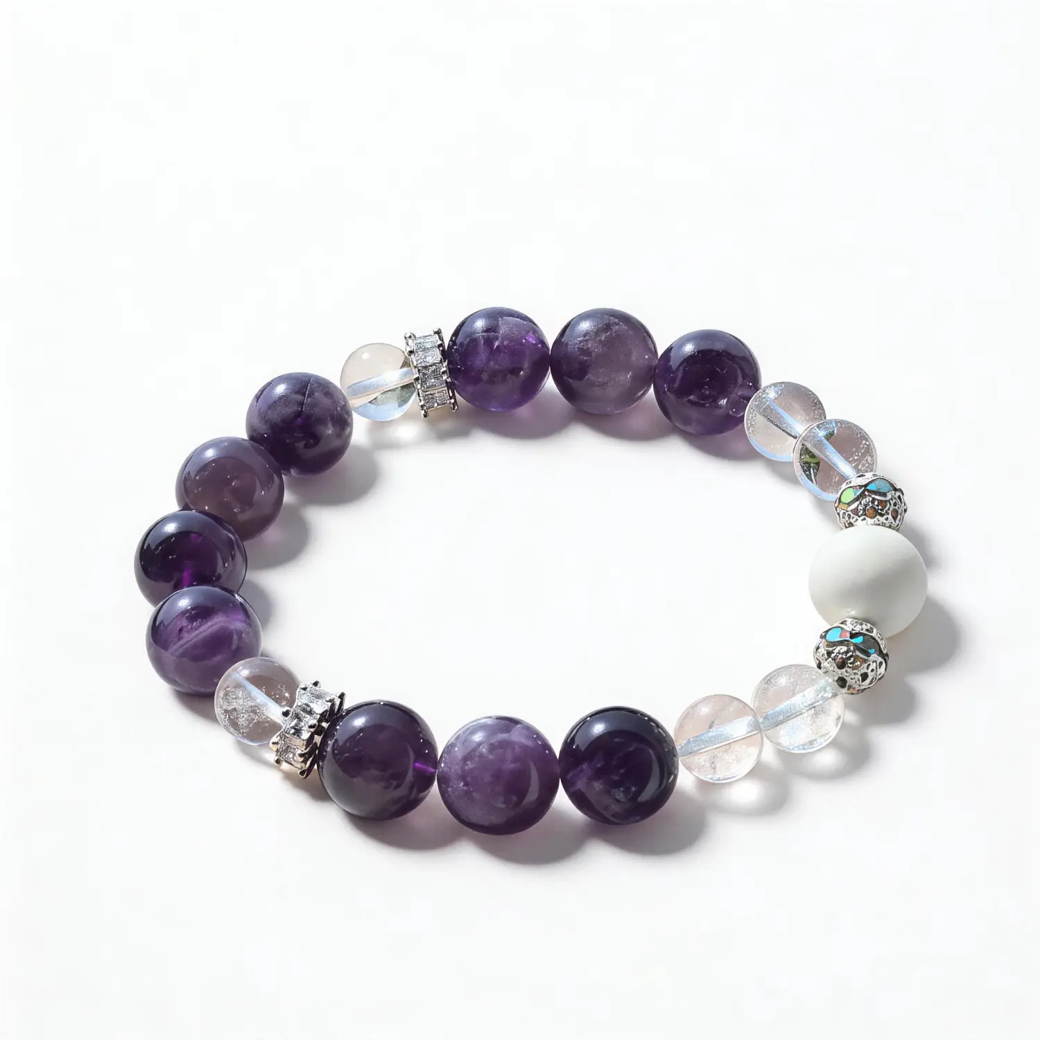 Amethyst Clear Quartz Mother of Pearl Bracelet – clean white background product photo | QZZEN