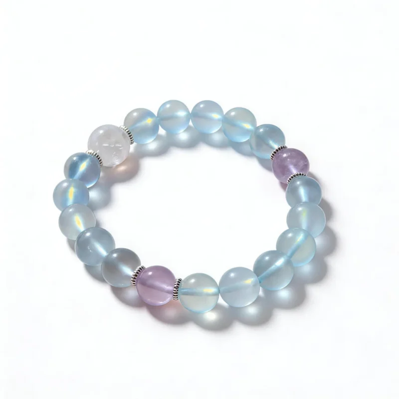 Clear Quartz Aquamarine Kunzite Bracelet – clean white background product photo | QZZEN