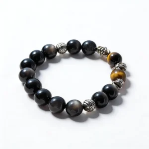 Silver Obsidian Tiger Eye Bracelet – clean white background product photo | QZZEN