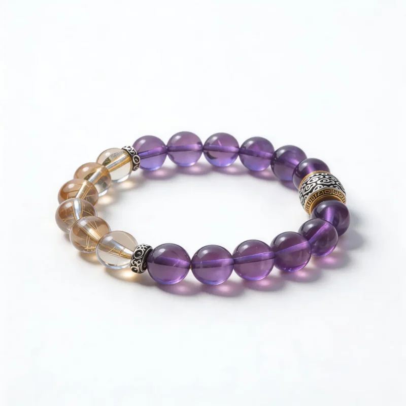 Amethyst Rutilated Quartz Bracelet – clean white background product photo | QZZEN