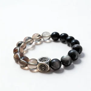 Clear Quartz Obsidian Smoky Quartz Bracelet – clean white background product photo | QZZEN