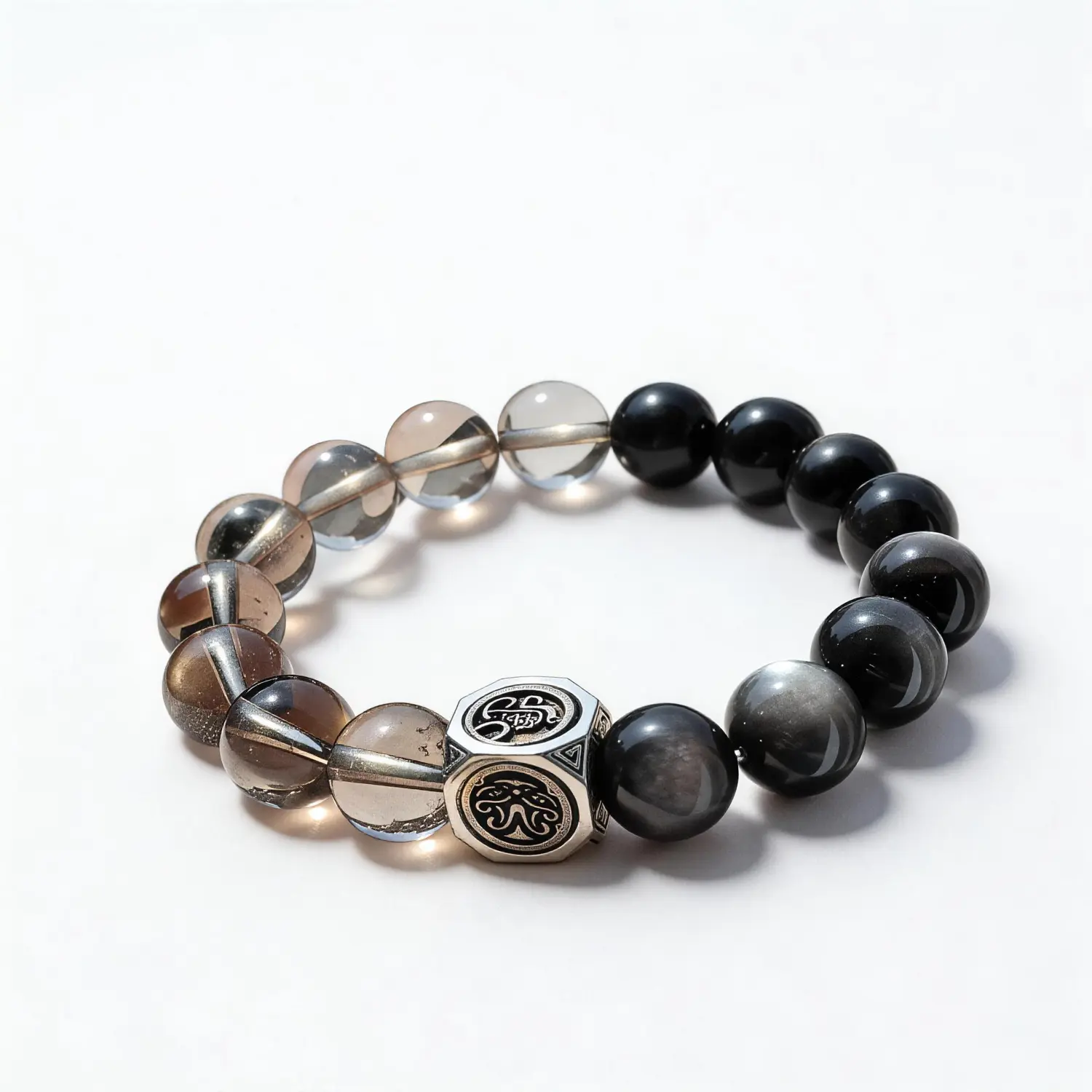 Clear Quartz Obsidian Smoky Quartz Bracelet – clean white background product photo | QZZEN