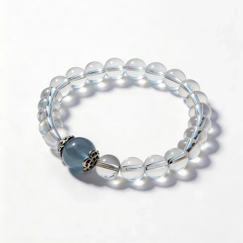 Clear Quartz Aquamarine Bracelet – clean white background product photo | QZZEN