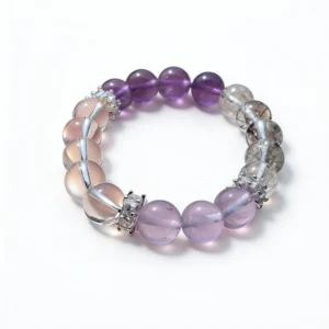 Amethyst Black Rutilated Quartz Rose Quartz Bracelet – clean white background product photo | QZZEN