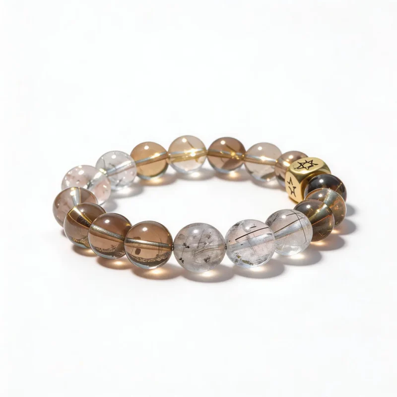 Clear Quartz Rutilated Quartz Smoky Quartz Bracelet – clean white background product photo | QZZEN