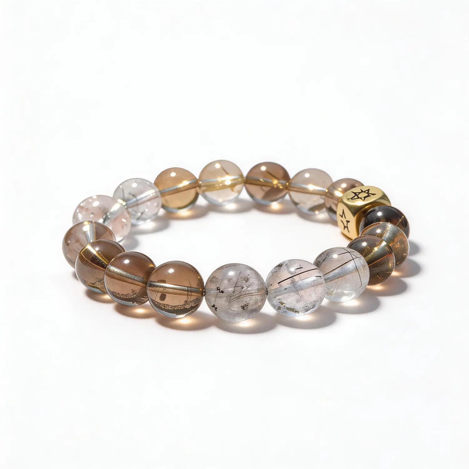 Clear Quartz Rutilated Quartz Smoky Quartz Bracelet – clean white background product photo | QZZEN