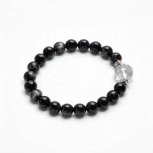 Silver Sheen Obsidian Clear Quartz Rune Bracelet – clean white background product photo | QZZEN