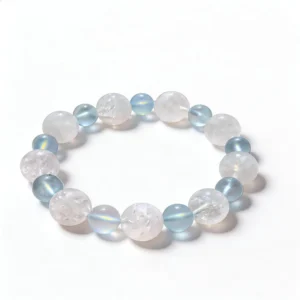 White Phantom Quartz Moonstone Aquamarine Bracelet – clean white background product photo | QZZEN