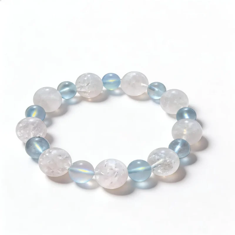 White Phantom Quartz Moonstone Aquamarine Bracelet – clean white background product photo | QZZEN