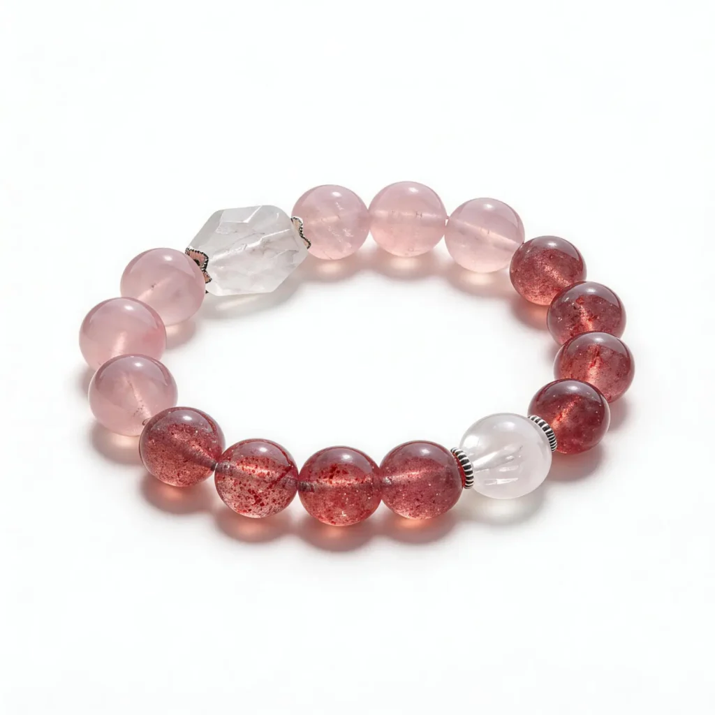 Rose Quartz Clear Quartz Strawberry Quartz Bracelet