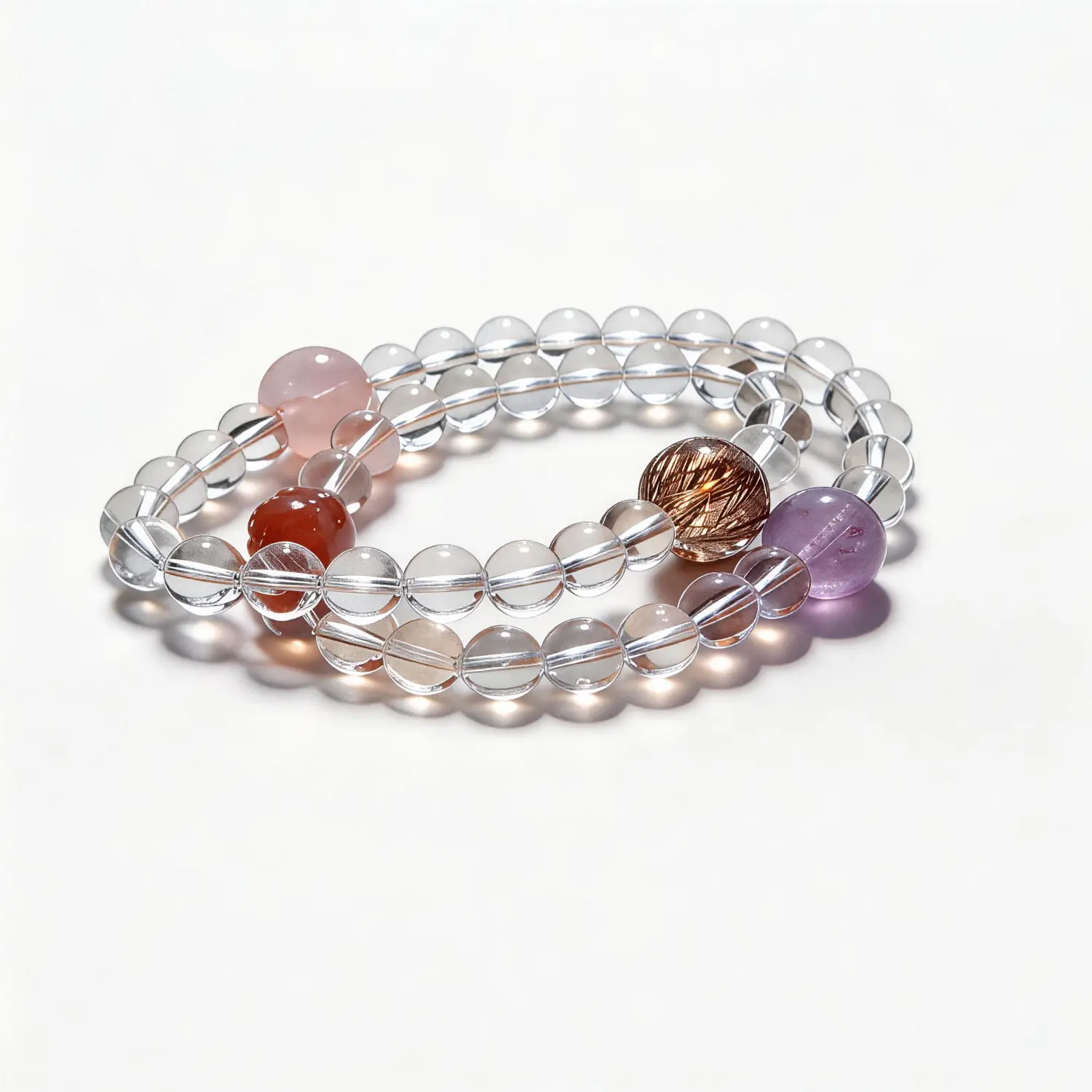Amethyst Rose Quartz Clear Quartz Bracelet – clean white background product photo | QZZEN
