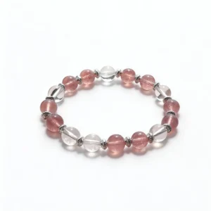 Clear Quartz Strawberry Quartz Bracelet – clean white background product photo | QZZEN