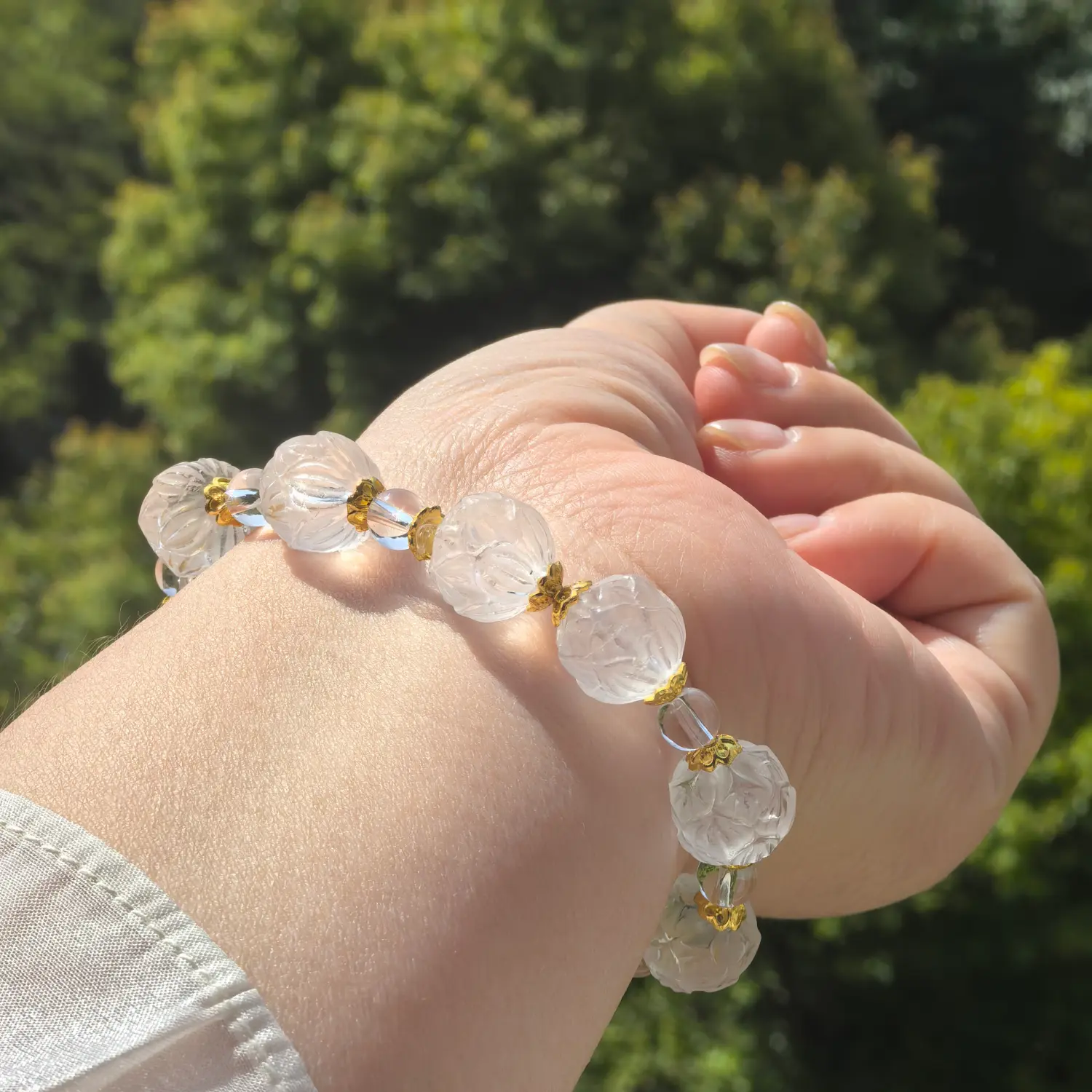 Clear Quartz Citrine Bracelet worn on wrist in natural light | QZZEN