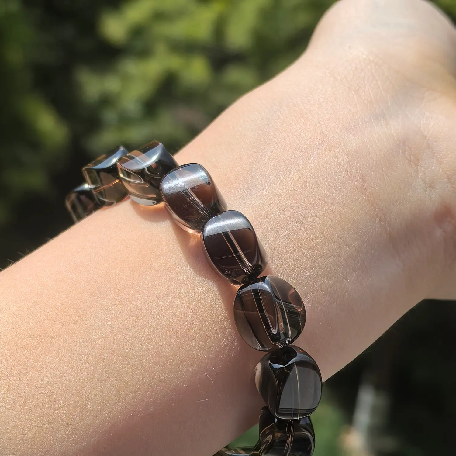 9mm Smoky Quartz Bracelet worn on wrist in natural light | QZZEN