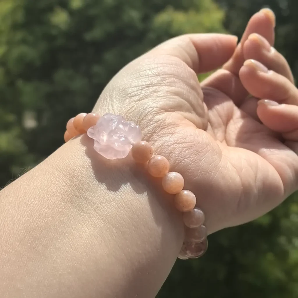 Sunstone Kunzite Red Hematoid Quartz Bracelet styled view