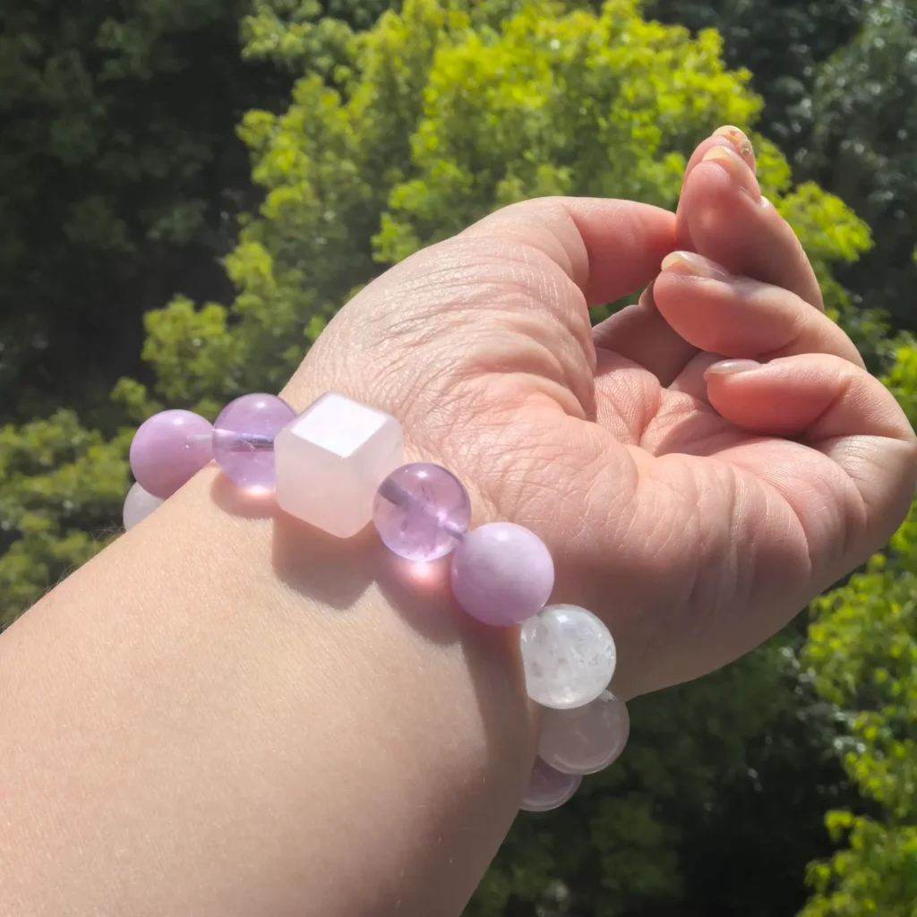Amethyst Rose Quartz Clear Quartz Bracelet styled view
