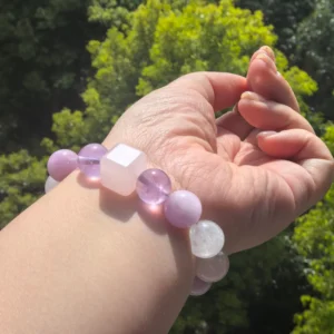 13mm Amethyst Rose Quartz Kunzite Bracelet styled view