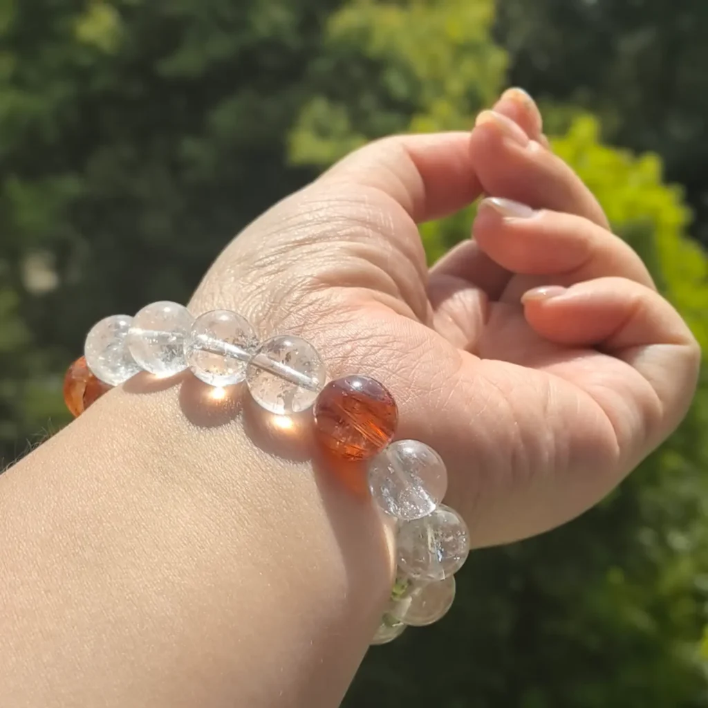 Clear Quartz Red Hematoid Quartz Bracelet styled view
