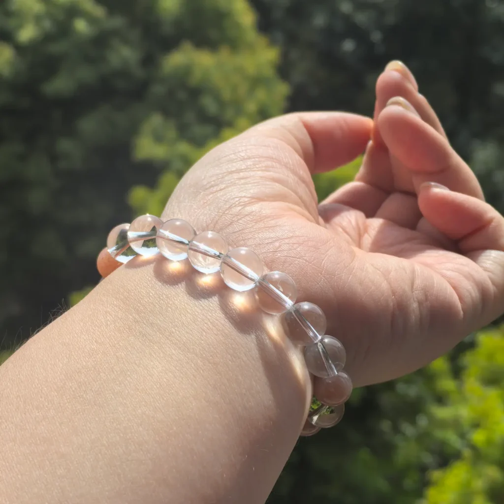 Clear Quartz Sunstone Bracelet styled view