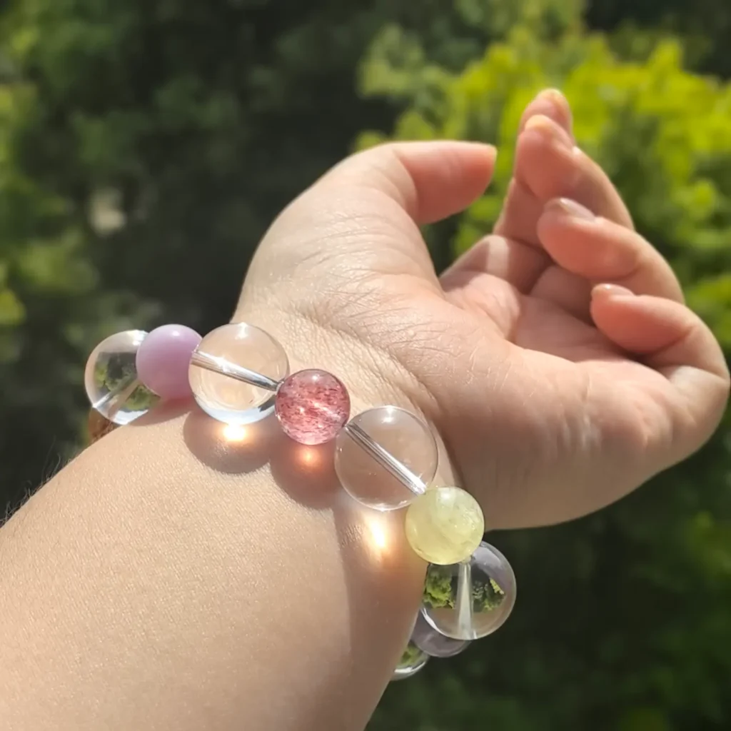Amethyst Rose Quartz Clear Quartz Bracelet styled view