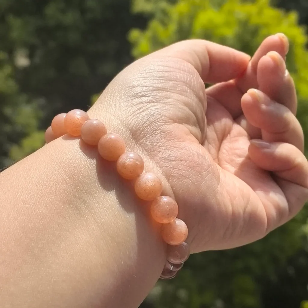 Orange Moonstone Strawberry Quartz Bracelet styled view