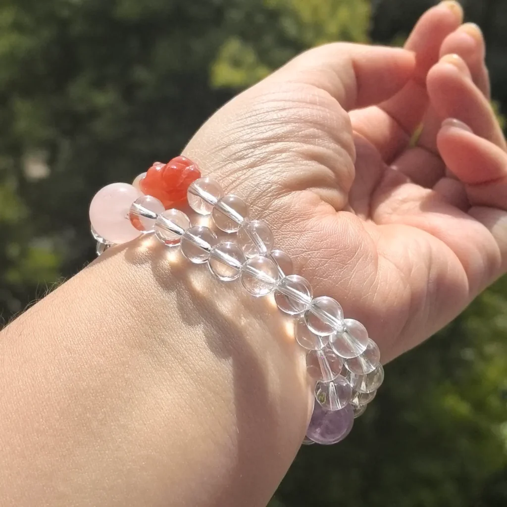 Amethyst Rose Quartz Clear Quartz Bracelet styled view