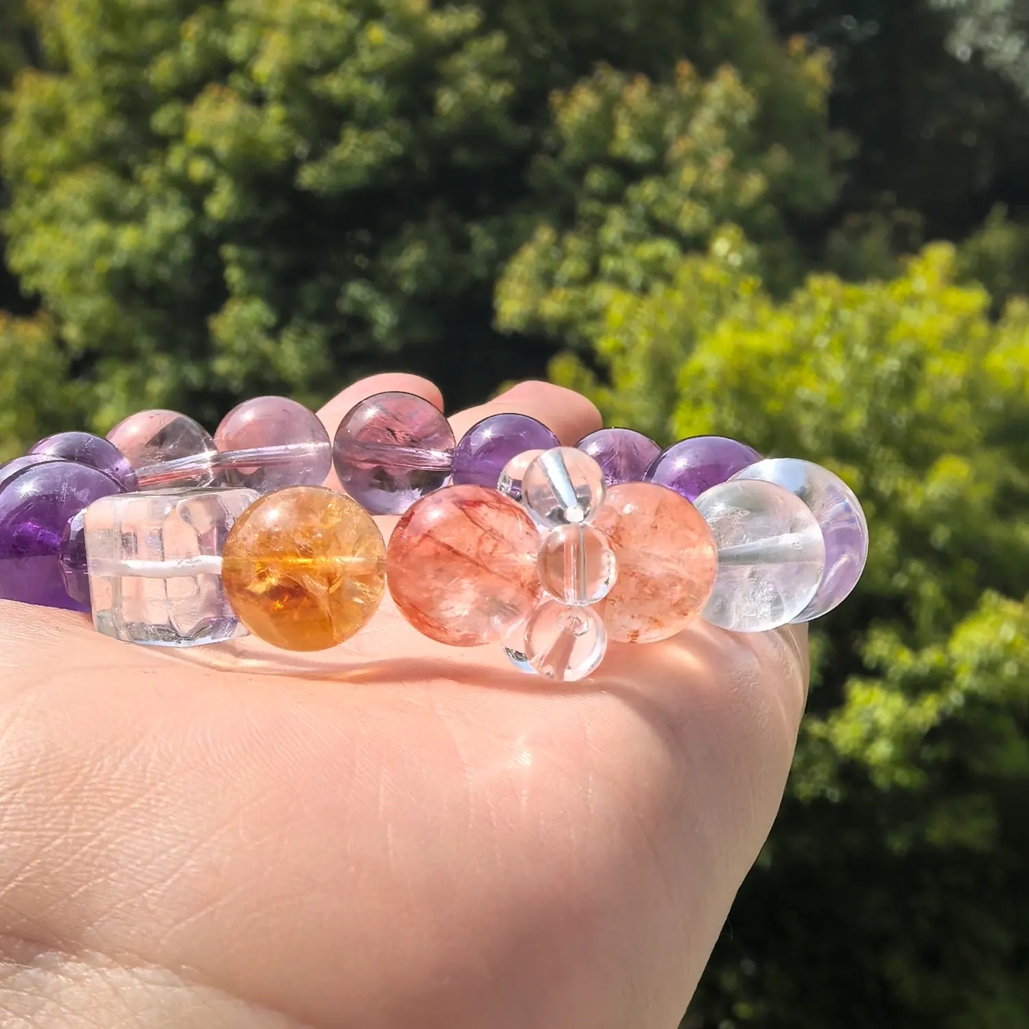 Amethyst Clear Quartz Citrine Bracelet bead texture close-up with natural inclusions | QZZEN