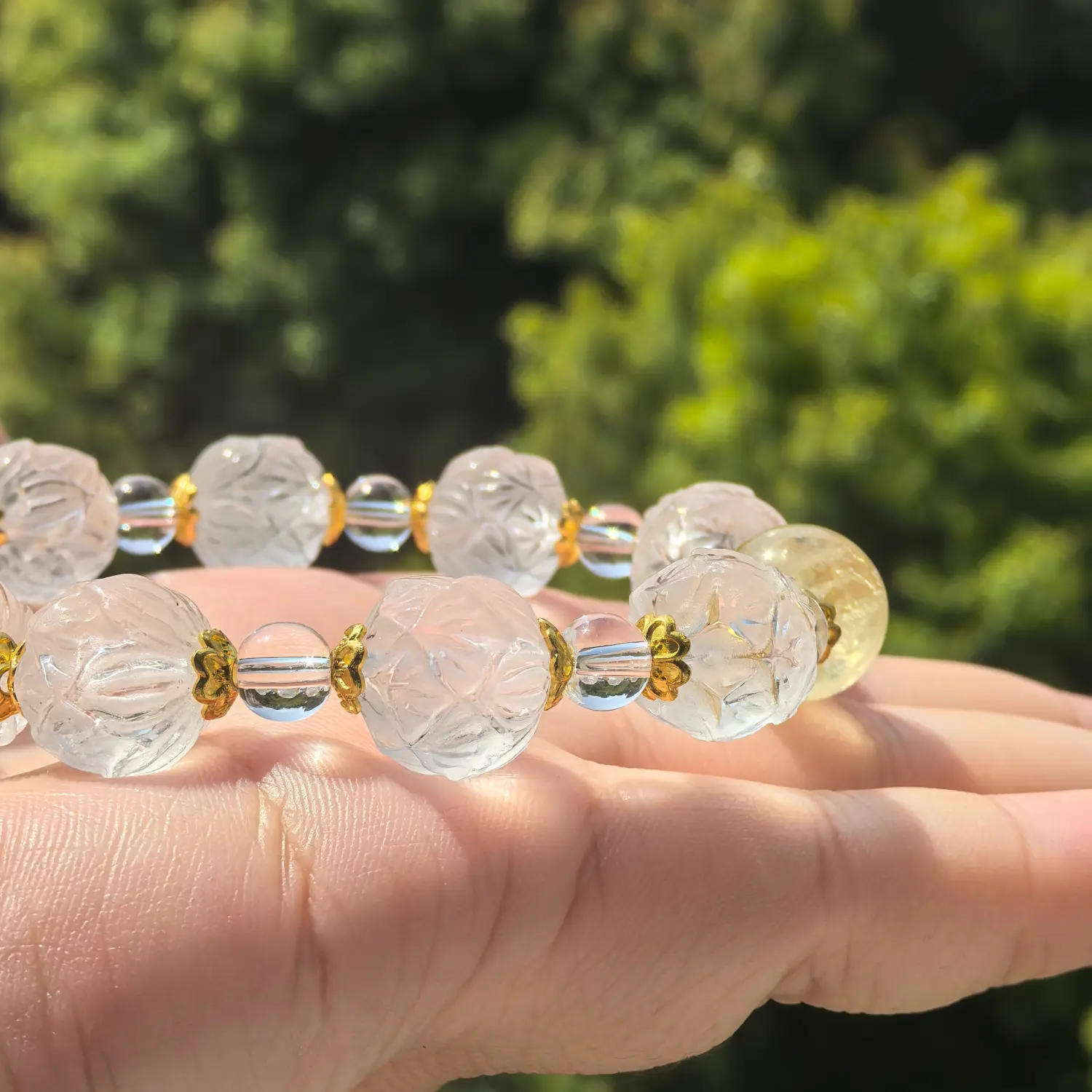 Clear Quartz Citrine Bracelet bead texture close-up with natural inclusions | QZZEN